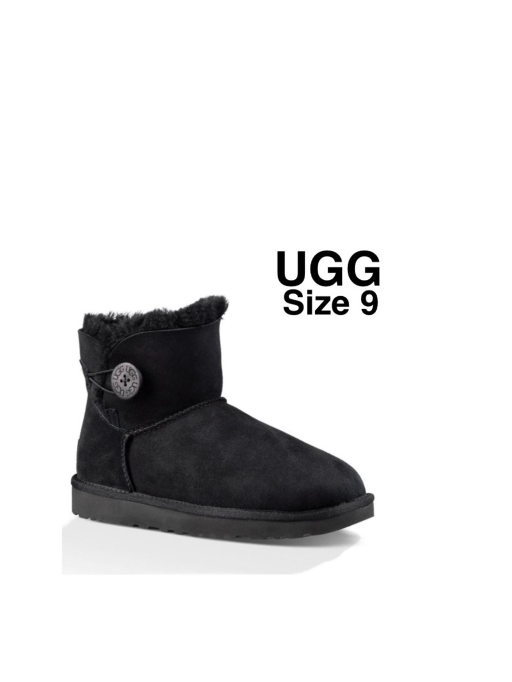 UGG Women's Mini Bailey Button II charcoal black Size 9 ⭐️⭐️⭐️⭐️